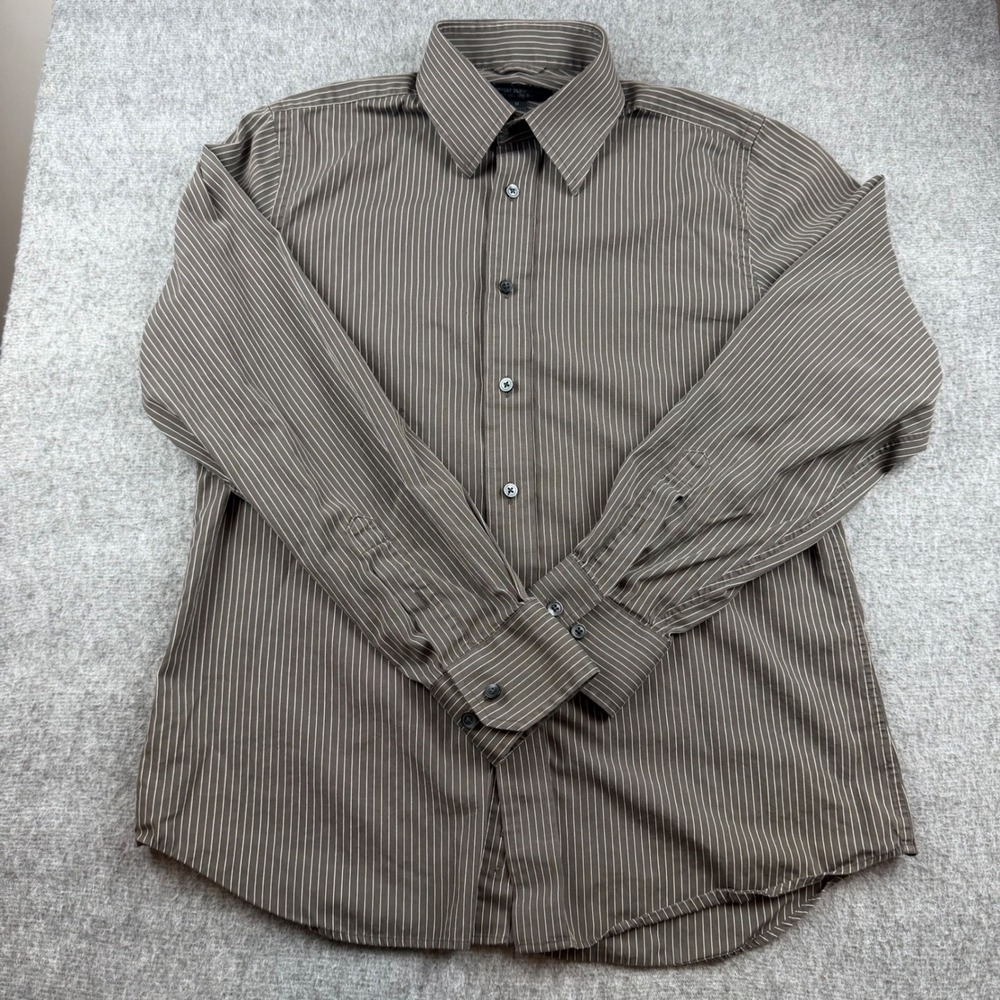 Express Design Studio Button Down Mens M Brown Pinstripe 80s Two-Ply Cotton‎